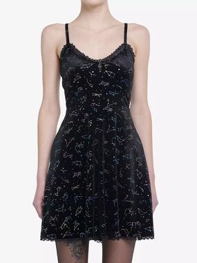 Cosmic Aura Hot Topic Black Velvet Rainbow Constellation Dress
